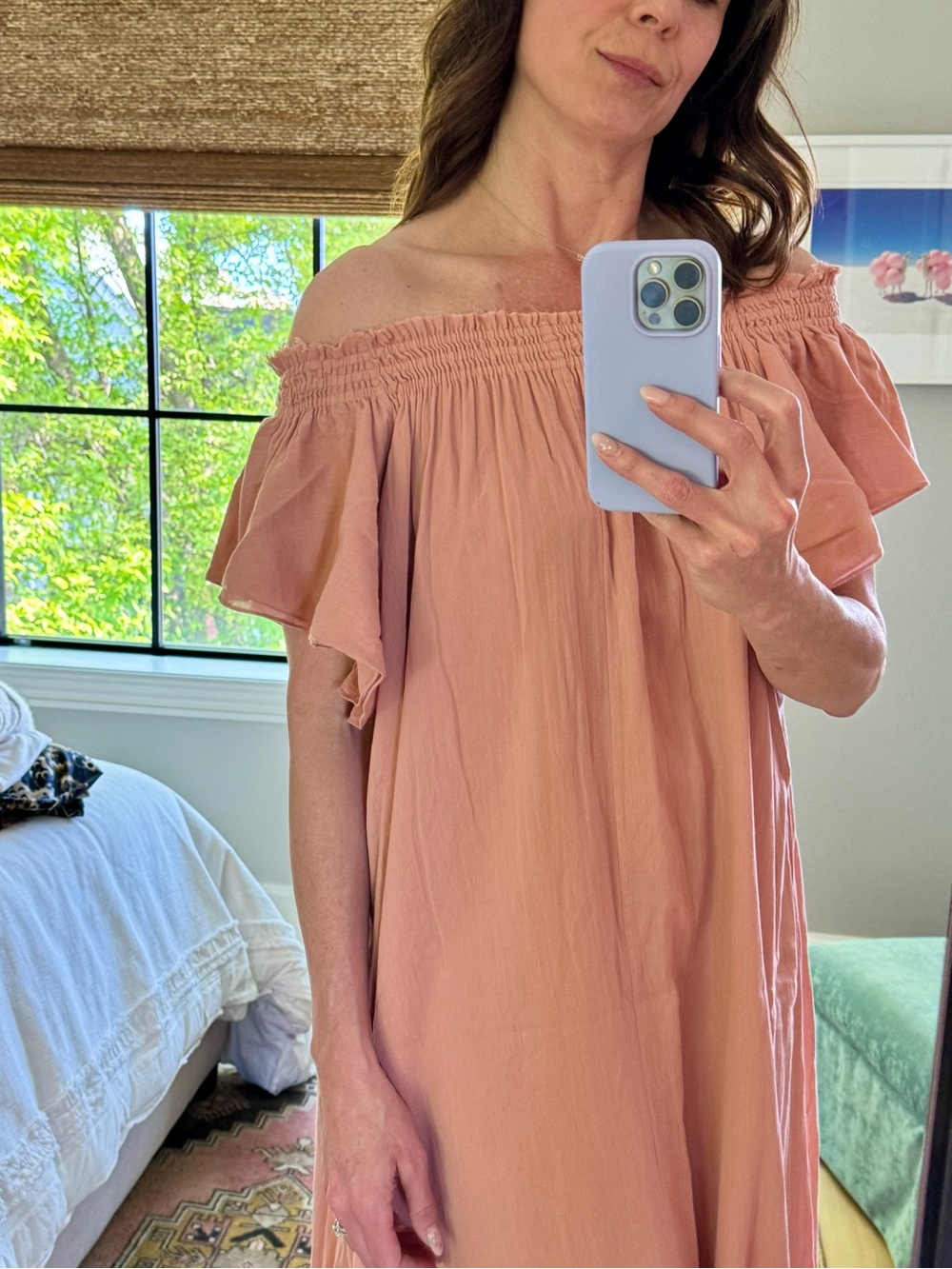 Loup Charmant Hydra Off-Shoulder Peach Maxi Dress